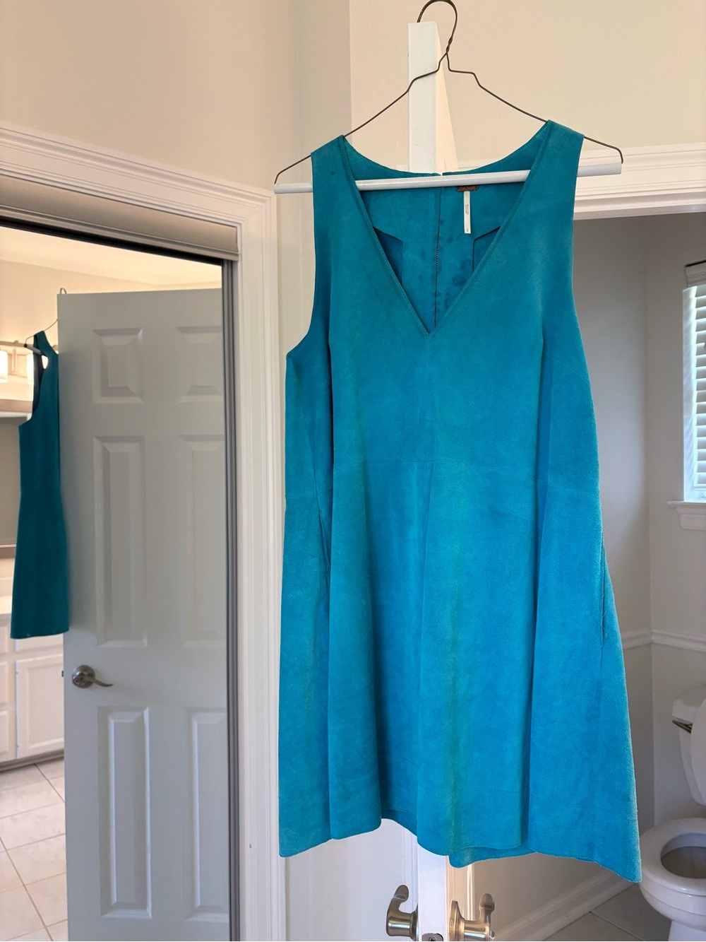 Free People Teal V-Neck A-Line Mini Dress